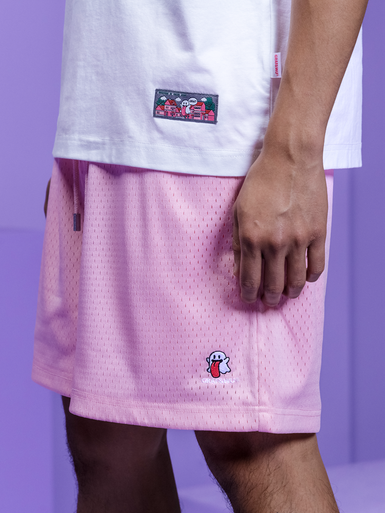 GRAFWU OG Cute Ghost Loose Mesh Sports Shorts