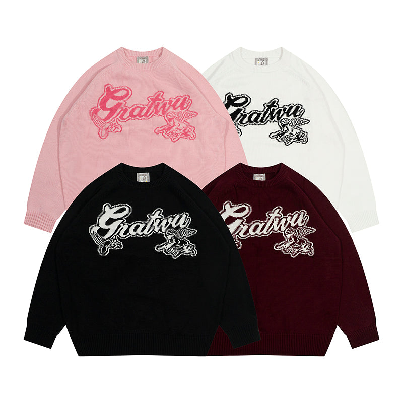 GRAF&WU Letter AK47 Little Angel Knitted Warm Sweater