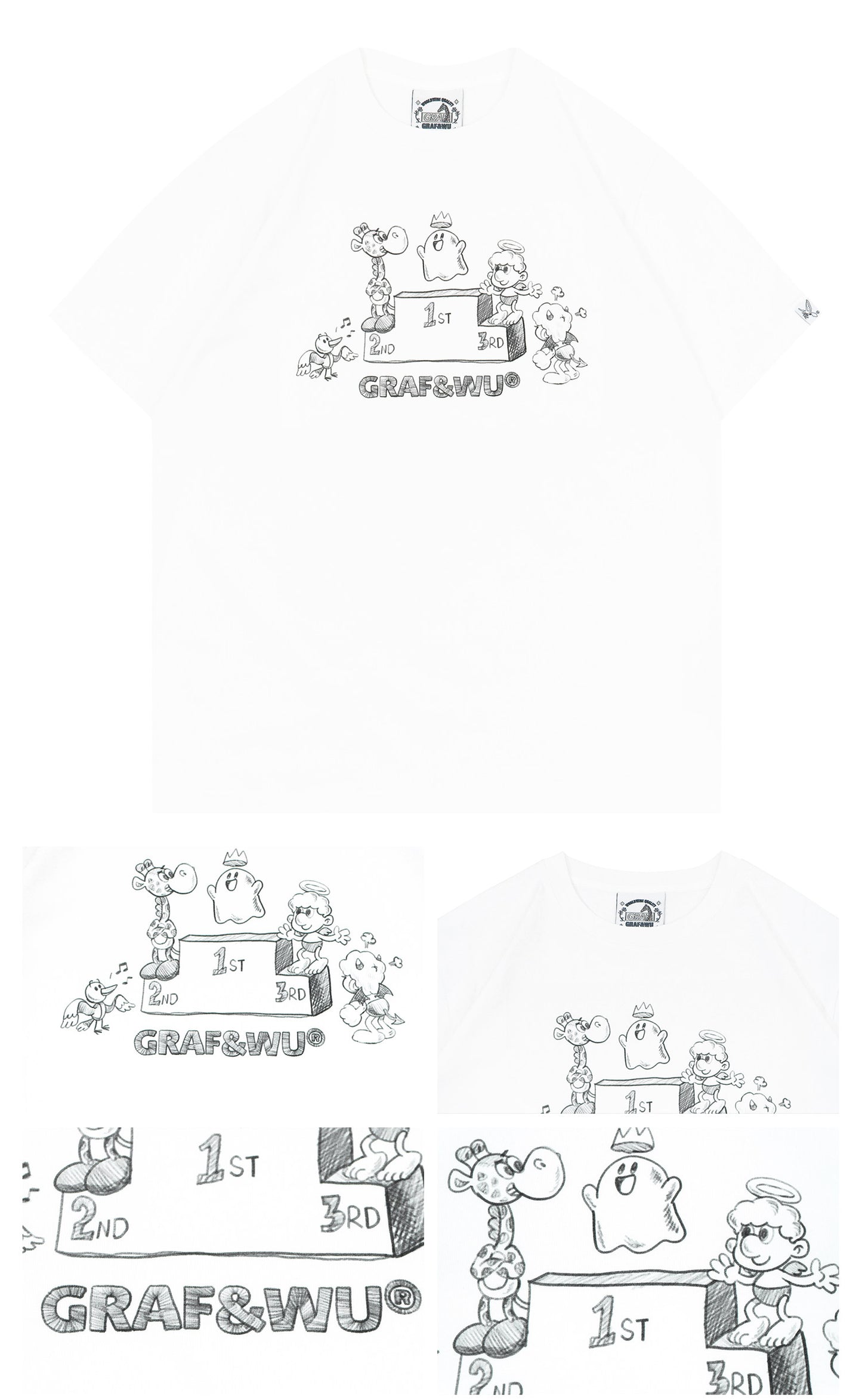 GRAF&WU IP Popularity Award Podium Cute Ghost Pencil Drawing T-shirt