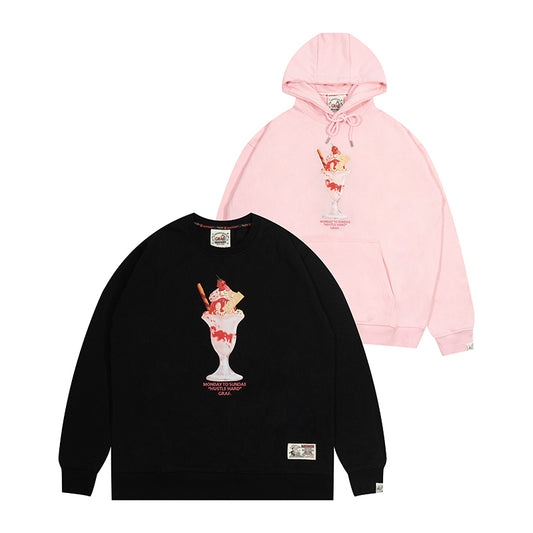 GRAF&WU Strawberry Cherry Sundae Cute Ghost Giraffe Street Hoodie