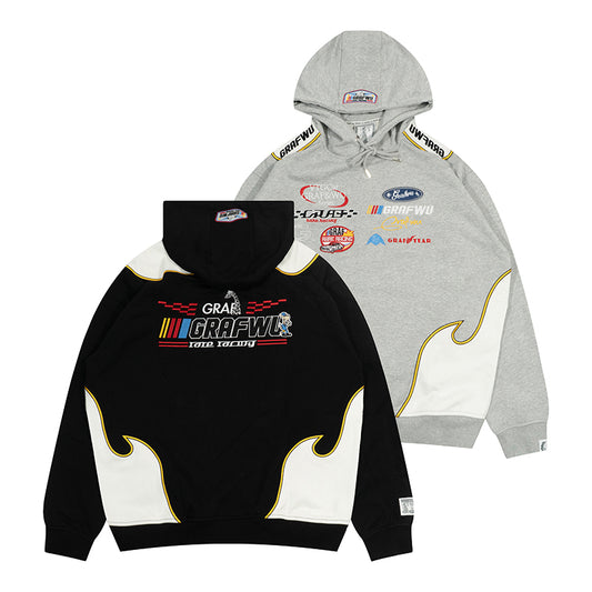 GRAF&WU Racing Gas Car Series Retro Multi-Logo Flame Design Hoodie