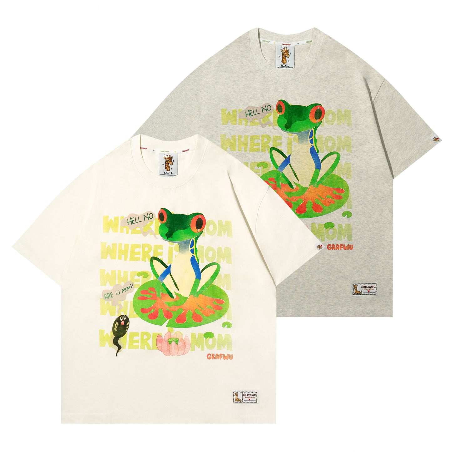 GRAF&WU Giraffe Fable Tadpoles Find Their Original Home Thin Cool Feeling Fabric T-Shirt
