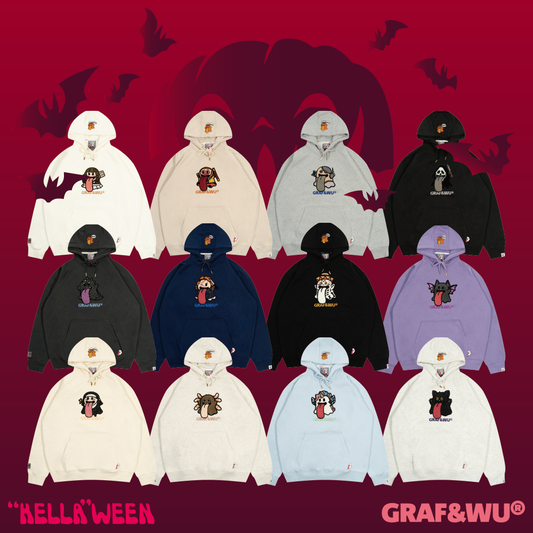 GRAF&WU Halloween Godzilla Unicorn Cute Ghost Embroidery Fleece Hoodie