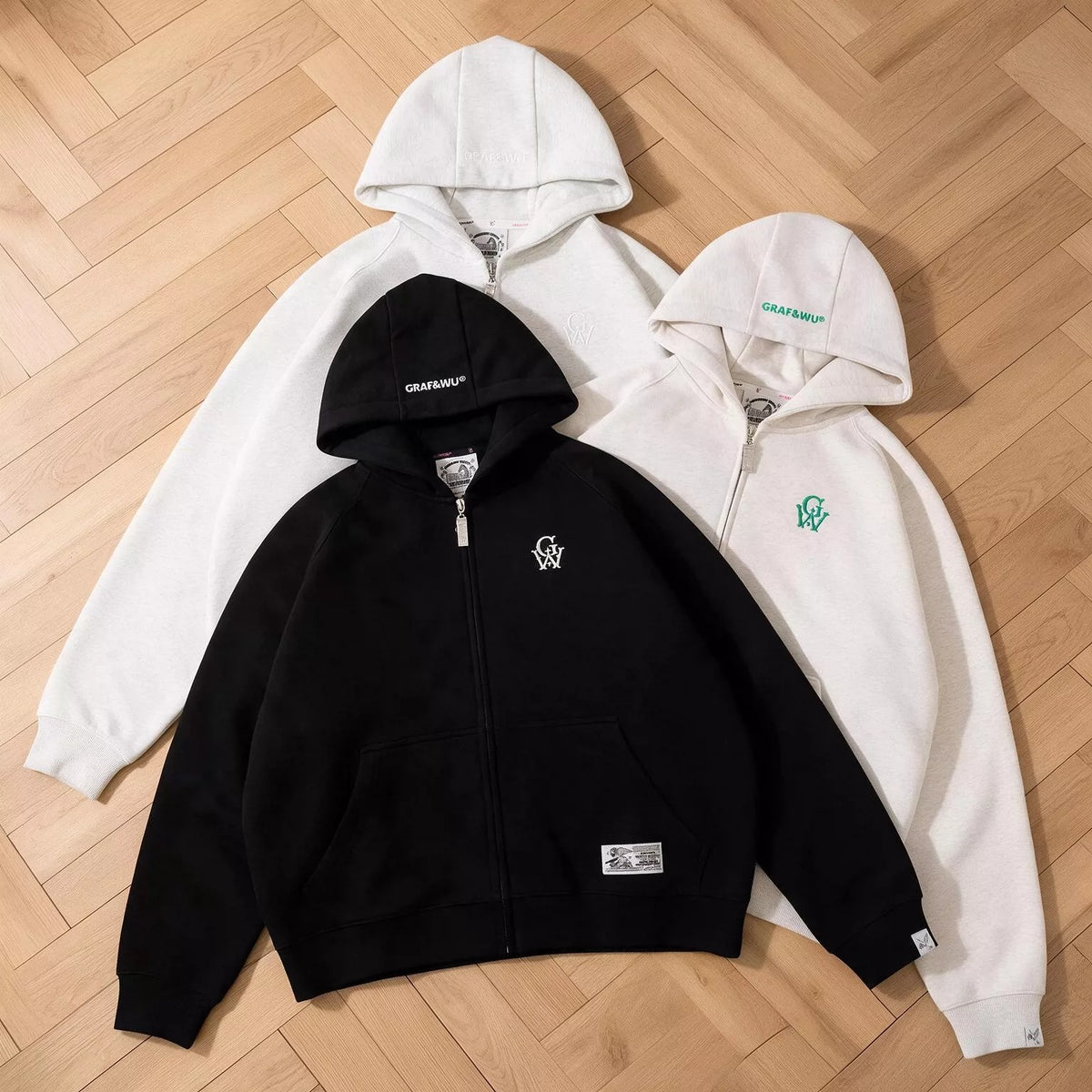 GRAF&WU loose-fit embroidered fleece zip-up hoodie