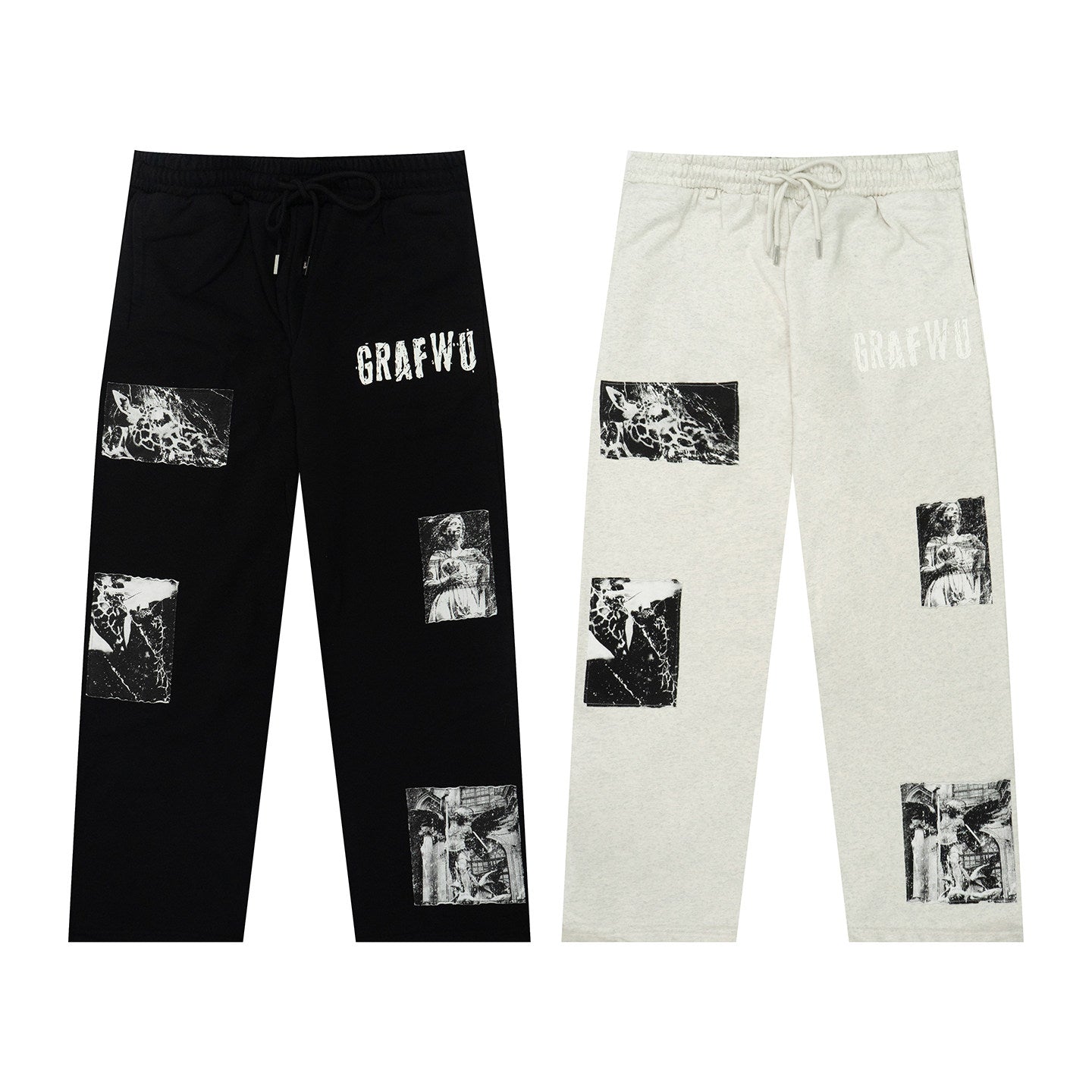 GRAF&WU Vintage Comic Patch Grunge Design Oversize Hip Hop Sweatpants