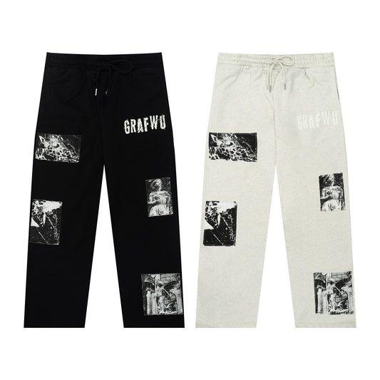 GRAF&WU Vintage Comic Patch Grunge Design Oversize Hip Hop Sweatpants