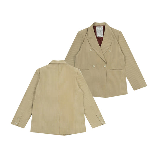 GRAFWU Oversized Pinstripe Double-Breasted Blazer Unisex Neutral Tone Suit