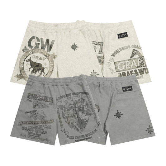 GRAF&WU Vintage Floral Giraffe Goddess Blessing Print Athletic Shorts