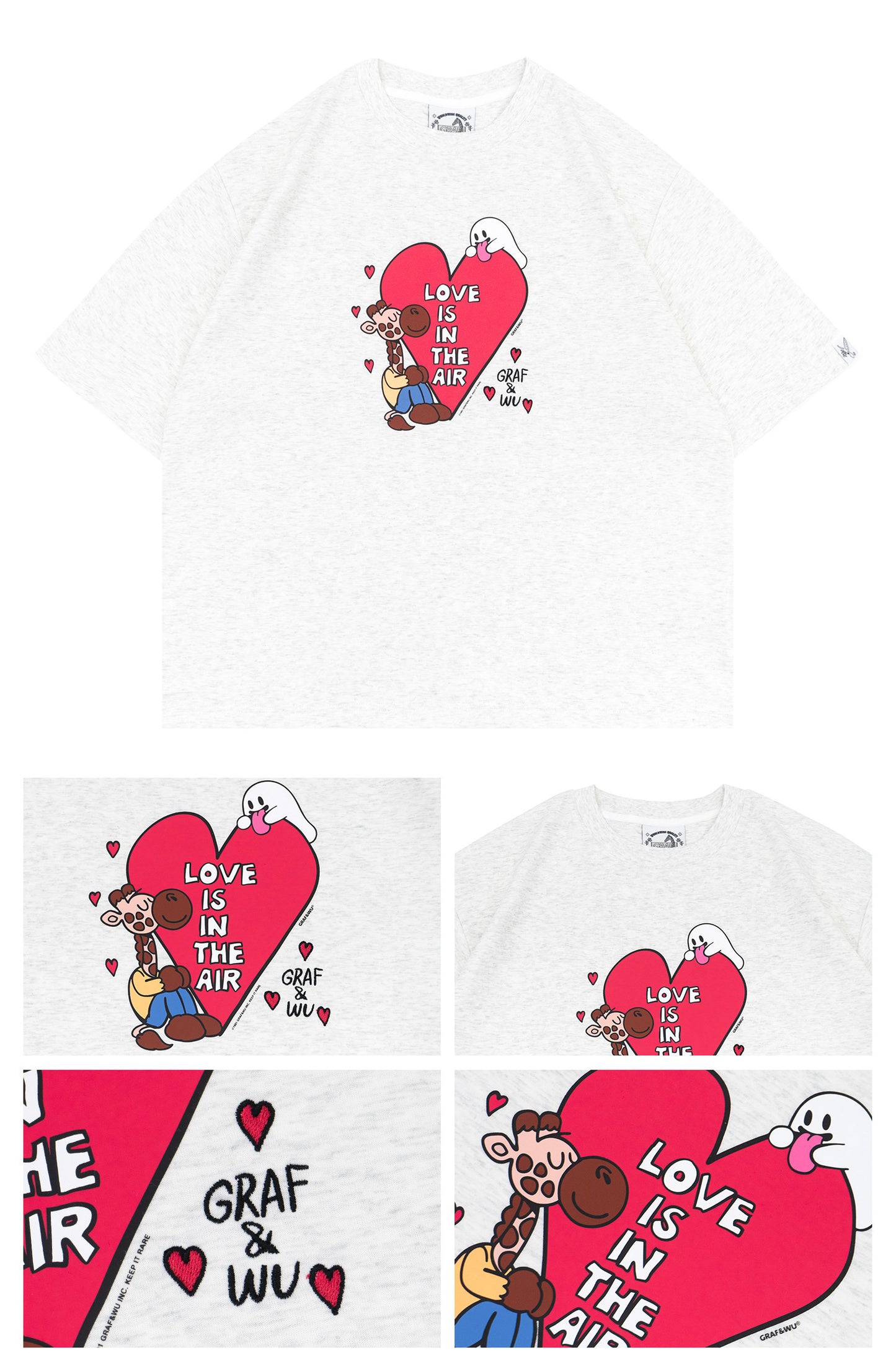 GRAF&WU Giraffe Cute Ghost Hug Love Boxy Fit Summer T-shirt