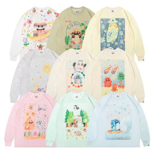 GRAF&WU Tencel Thin Long-Sleeve Cute Ghost Planet Art Shirt
