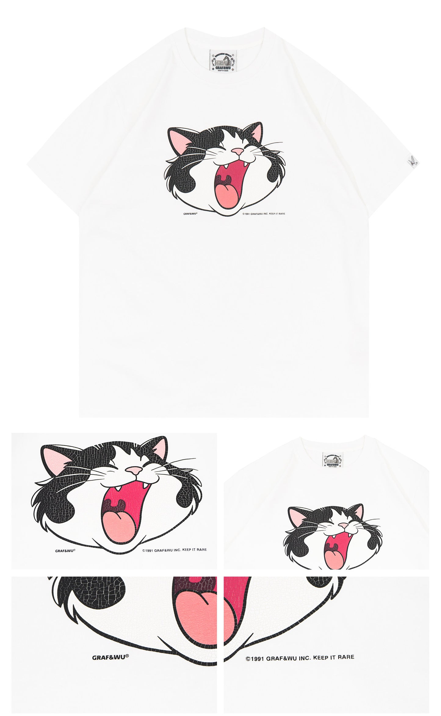 GRAF&WU Retro Crackle Print Cat Pattern T-shirt