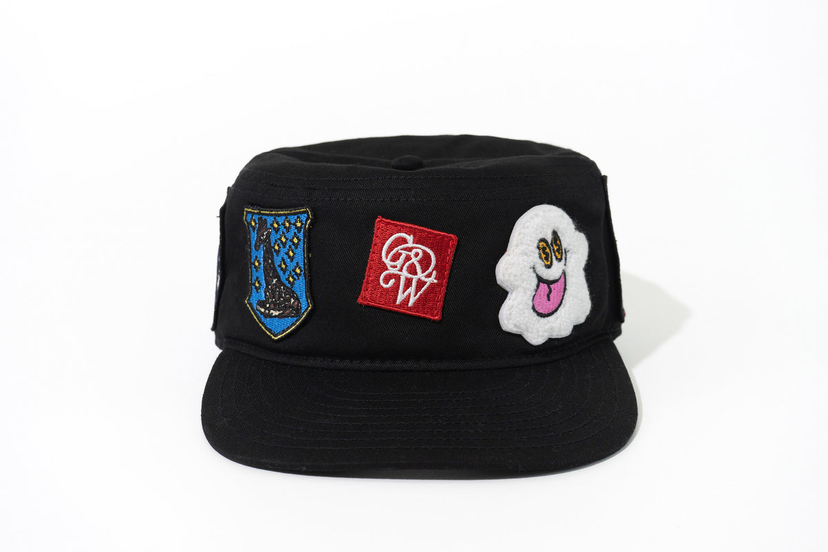 GRAF&WU Cute Patchwork Embroidered Ghost Street Flat Top Camp Cap