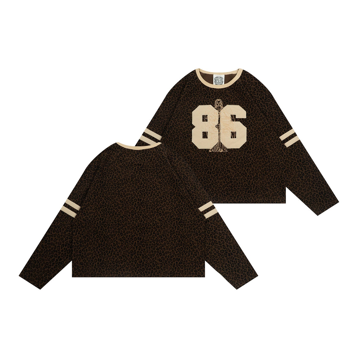 GRAF&WU Goddess Embroidered Short Leopard Long-Sleeved Sports Shirt