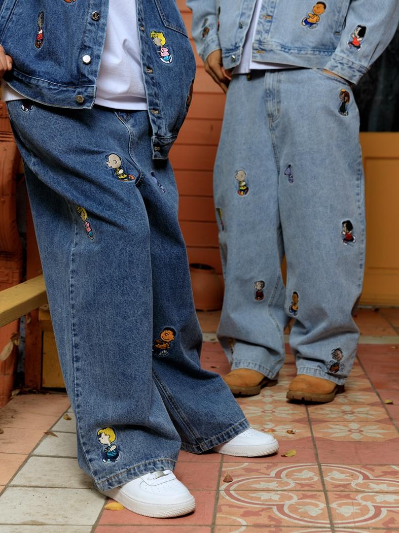 GRAF X Peanuts【Snoopy Collaboration】Jeans Charlie Brown Lucy Embroidered Pants Baggy Fit Denim Trousers Men Women Classic Straight-Leg Denim
