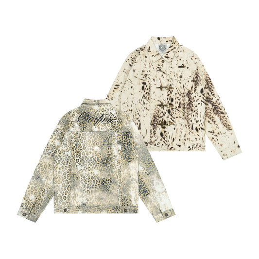 GRAF&WU Snow Leopard Print Lobster Button Short Jacket
