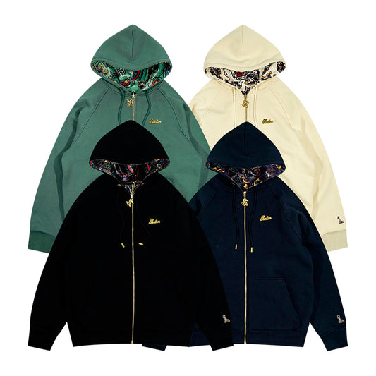 GRAF&WU Paisley Velvet Reversible Thick Pullover Hoodie