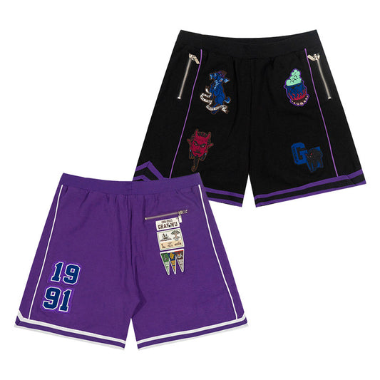 GRAF&WU Devil Two-Headed Sheep Embroidered Basketball Shorts