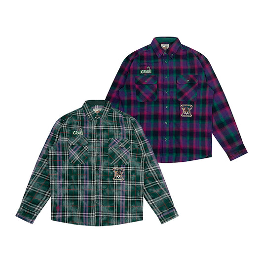 GRAF&WU Plaid Angel Football Embroidery Street Loose Brushed Shirt