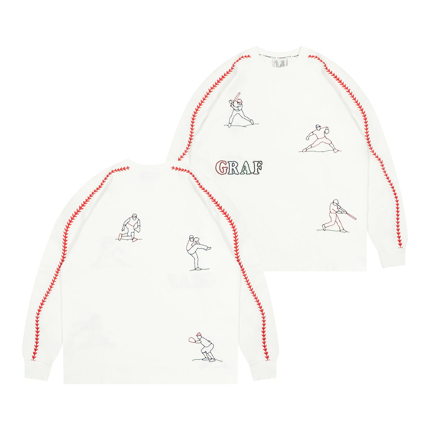 GRAF&WU Baseball Stitch Player Graphic Oversized Long Sleeve Shirt