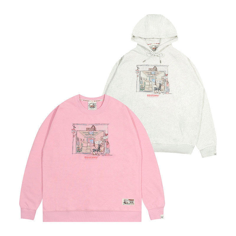 GRAF&WU Doberman Ask Cute Ghost Store Story Hoodie Street Sweatshirt