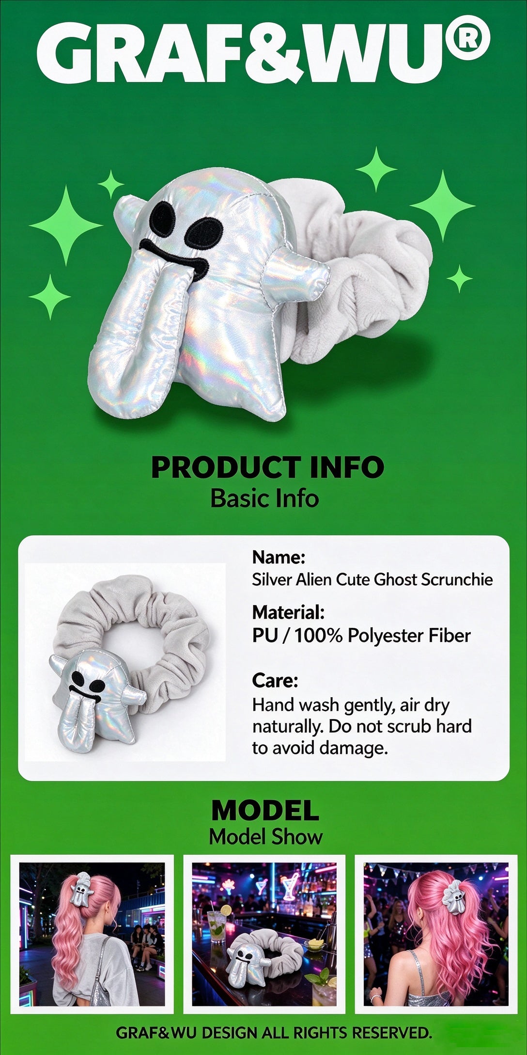 GRAF&WU Cute Alien Plush Scrunchie Soft Halloween Hair Tie