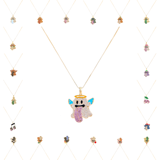 GRAF&WU Necklaces Booghost Trend Pendants Cute Ghost 2.0 Angel Demon Necklace Rhinestone Hand-Inlaid Jewelry Gold-Plated Accessories