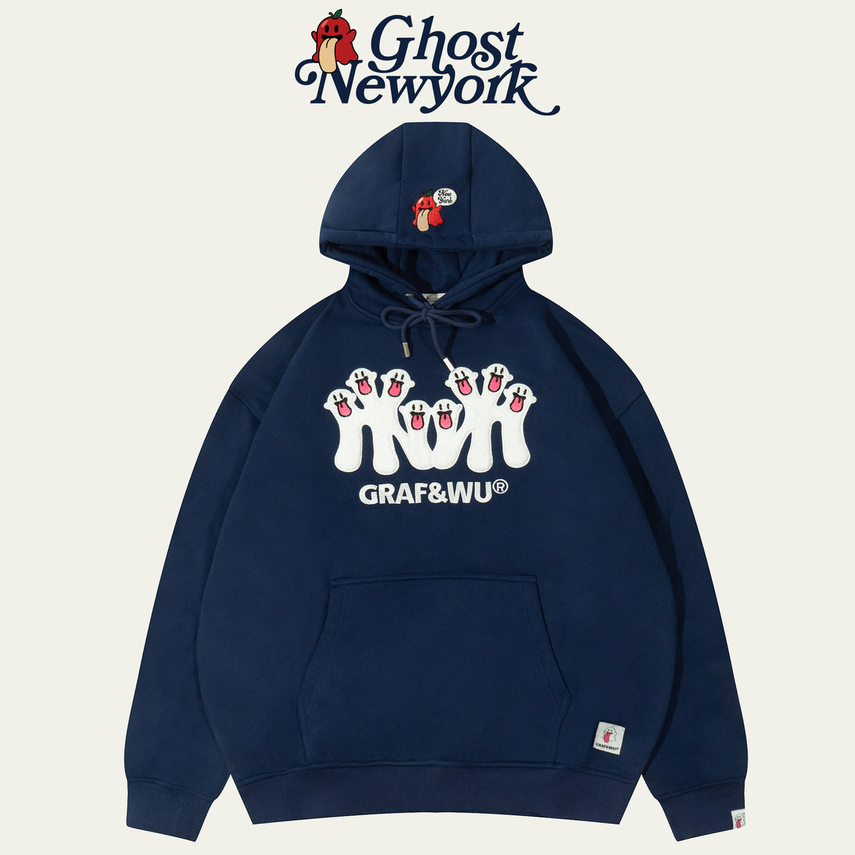 GRAFWU New York Cute Ghost Pattern Fleece Hoodie
