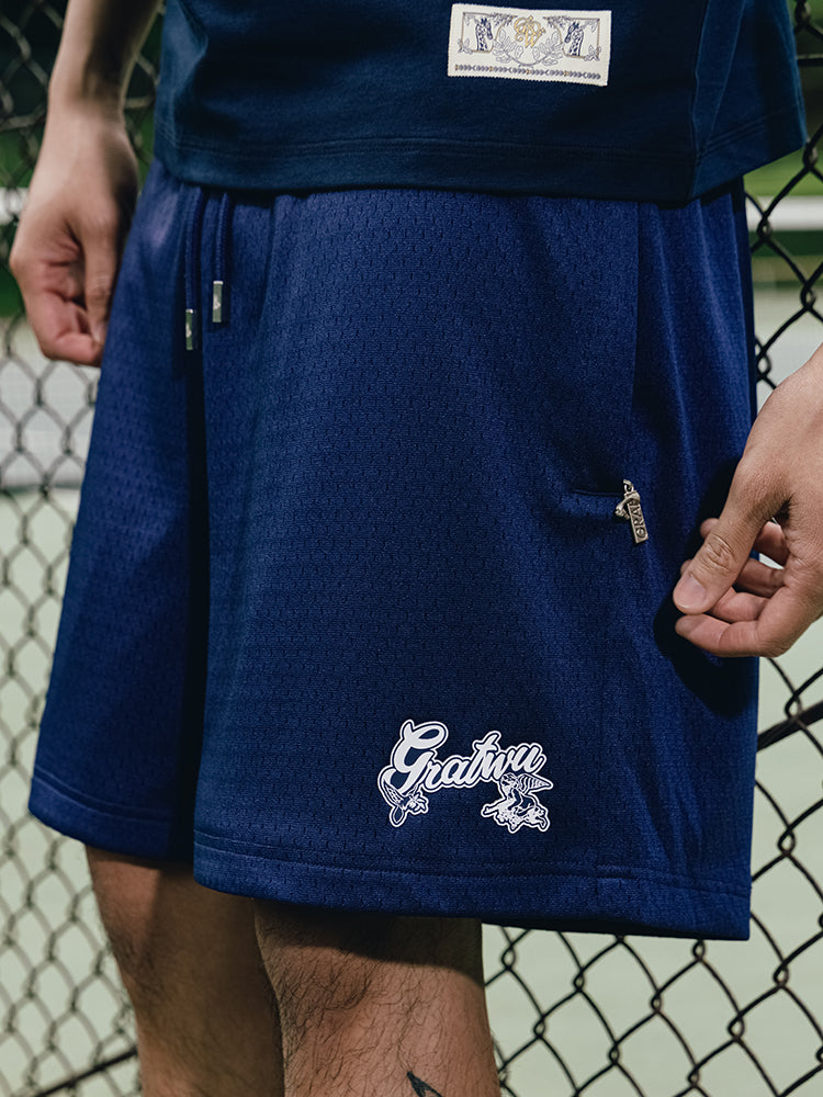 GRAF&WU Shorts Letter AK47 Angel Shorts Double Mesh Comfortable Sports Shorts Men's Casual Shorts