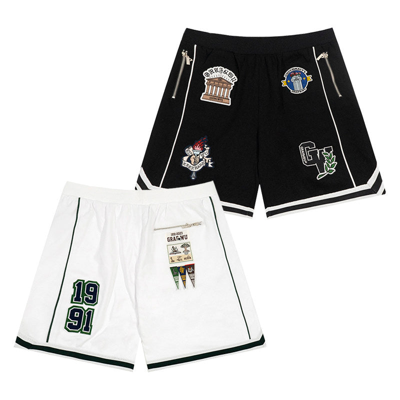 GRAF&WU Giraffe University Knowledge Power Embroidered Badge Shorts