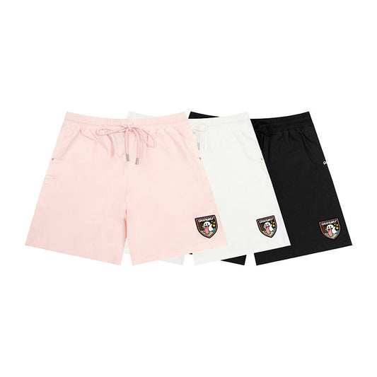 GRAF&WU Cute Button Embroidered Patch Vacation Lightweight Shorts