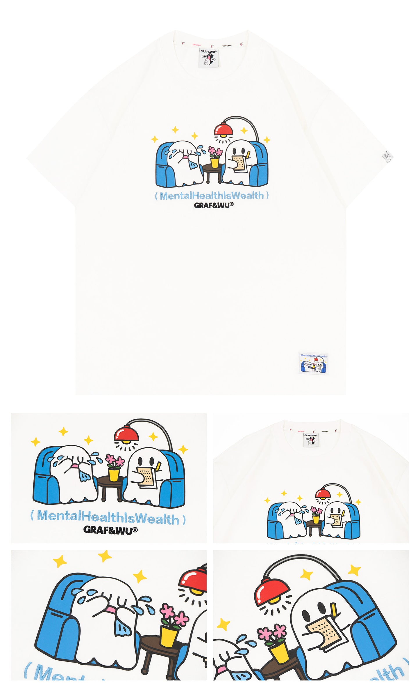 GRAF&WU Hug Feelings Psychological Counseling Cute Ghost T-shirt