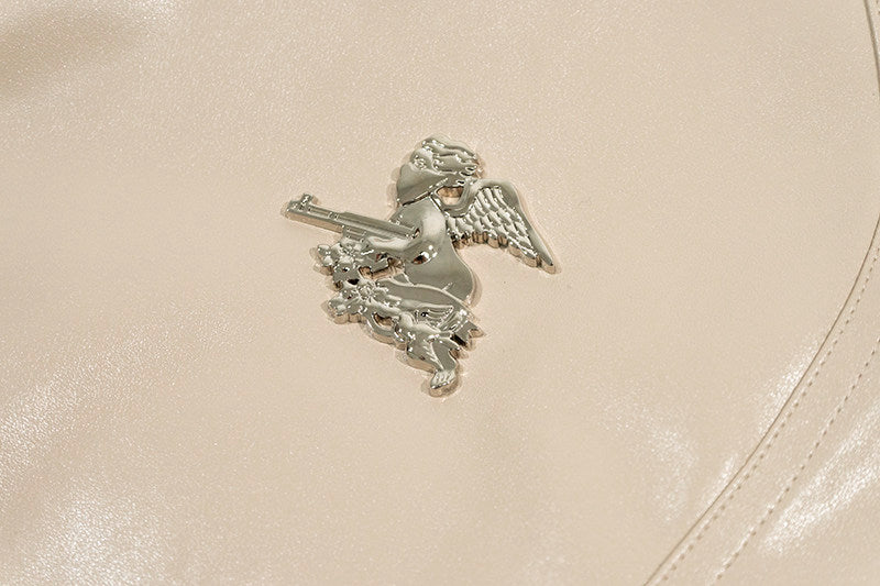 GRAF&WU Tough Guy Style Metal AK47 Angel Giraffe PU Leather Jacket