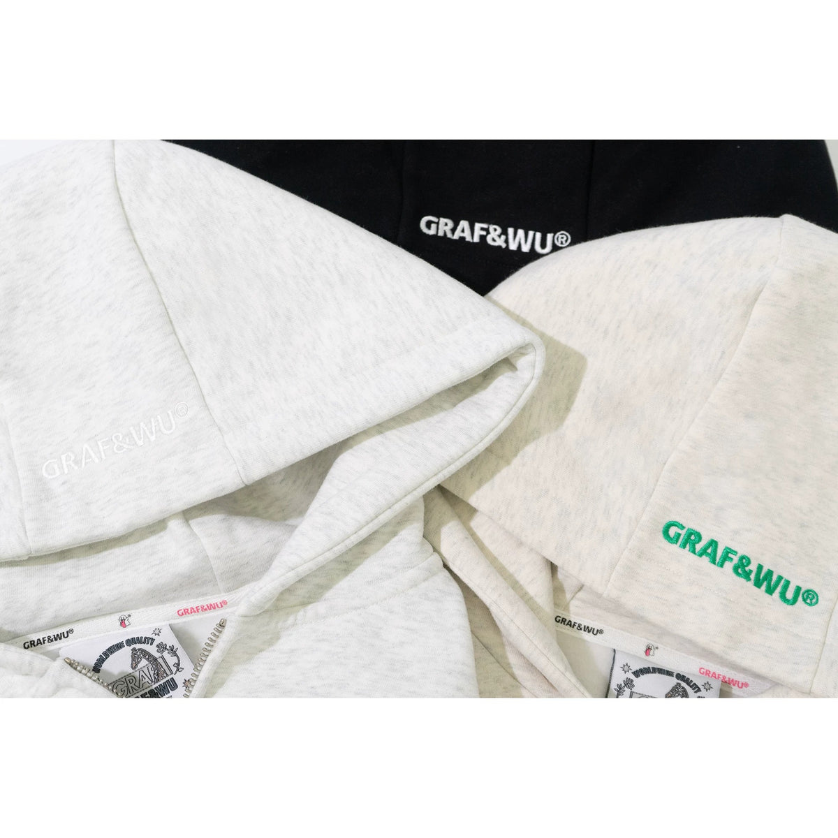GRAF&WU Loose-Fit Embroidered Fleece Zip-Up Hoodie
