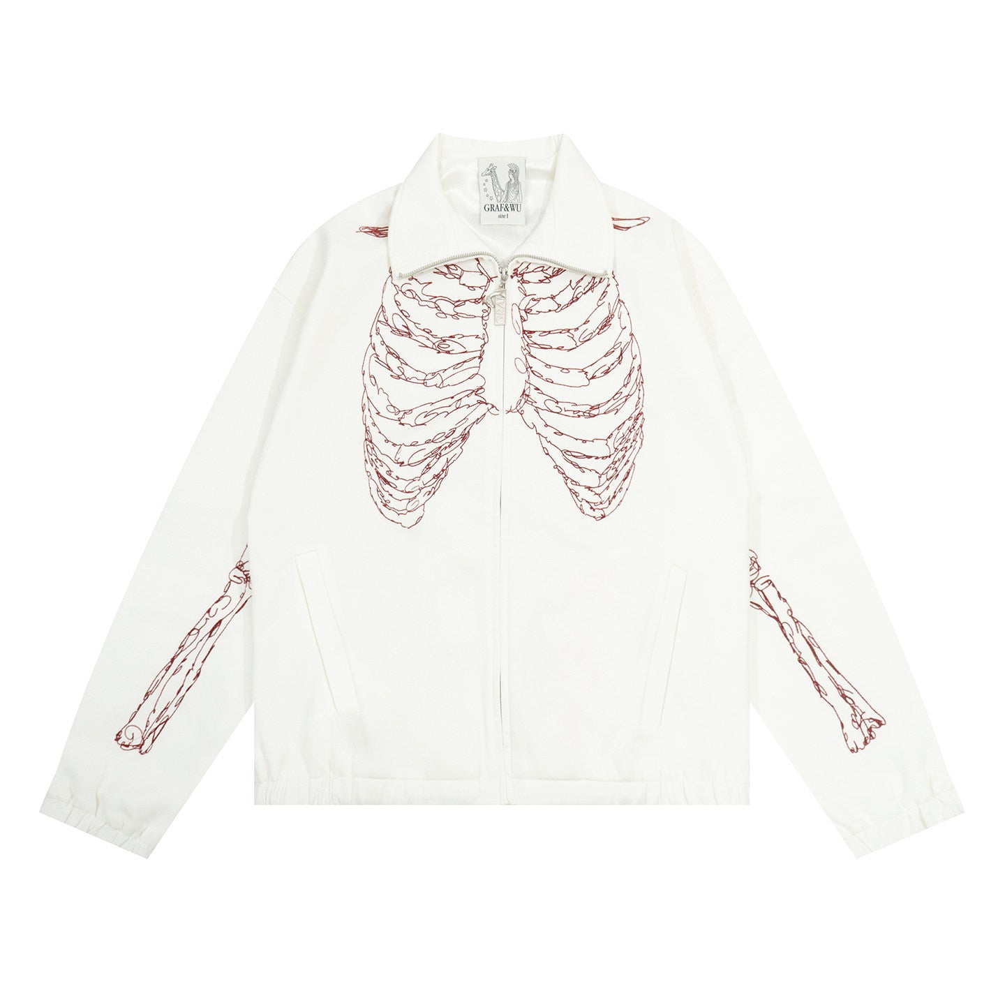 GRAF&WU Rib Cage Skeletal Hand Embroidery Zip-Up Jacket