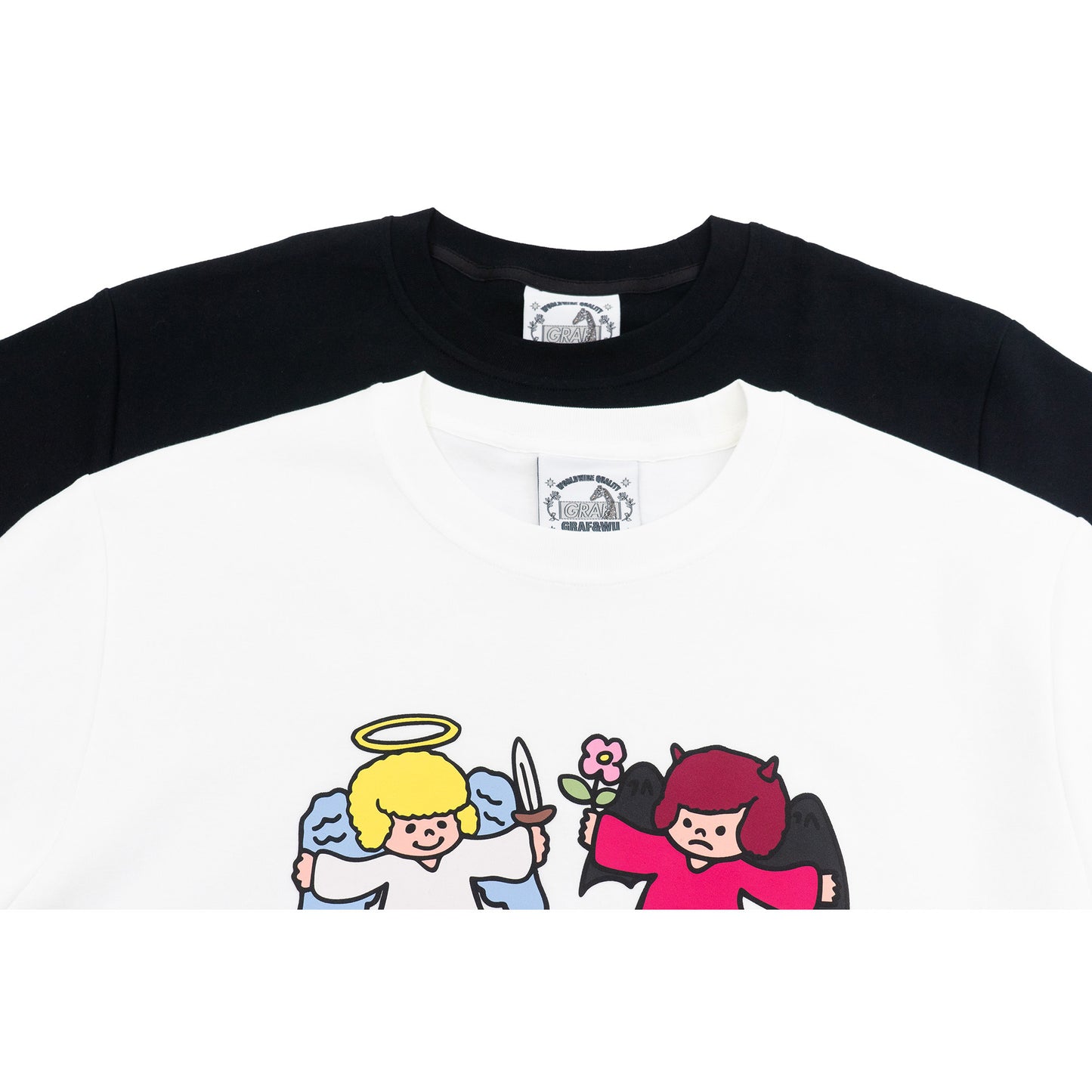 GRAF&WU Cartoon Retro Angel Devil Streetwear Loose T-shirt