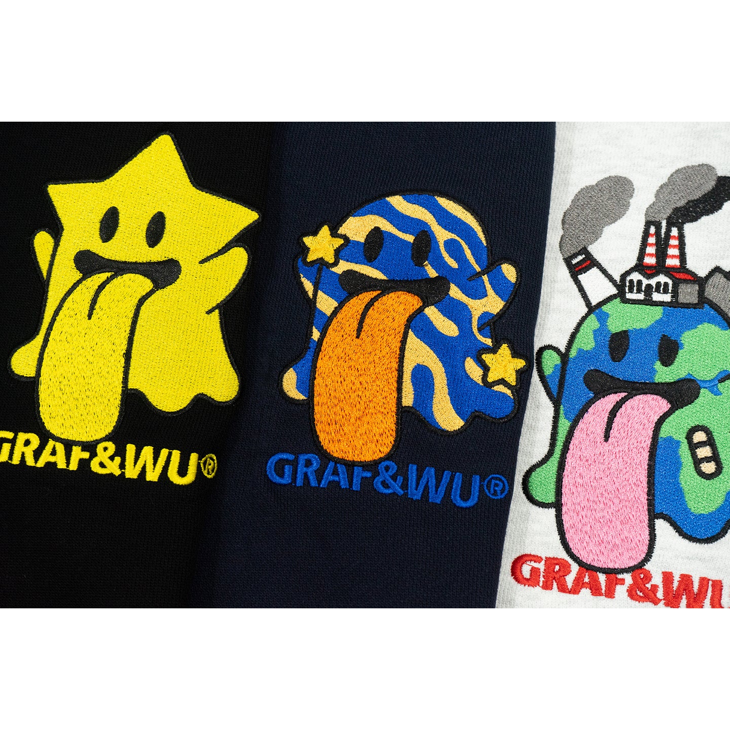 GRAF&WU Solar System Planet Cute Ghost Embroidered Zip-up Hoodie