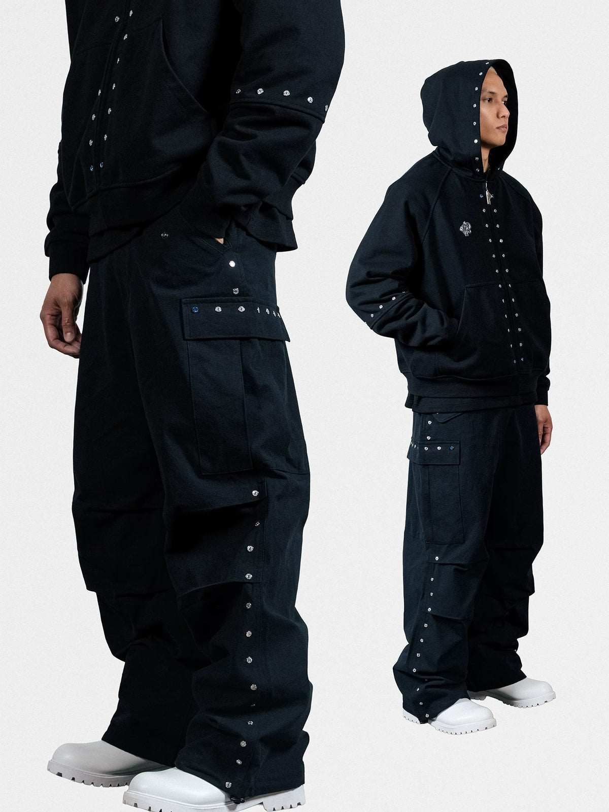 GRAF&WU Riveted Blue Rhinestone design Streetwear M65 Pants