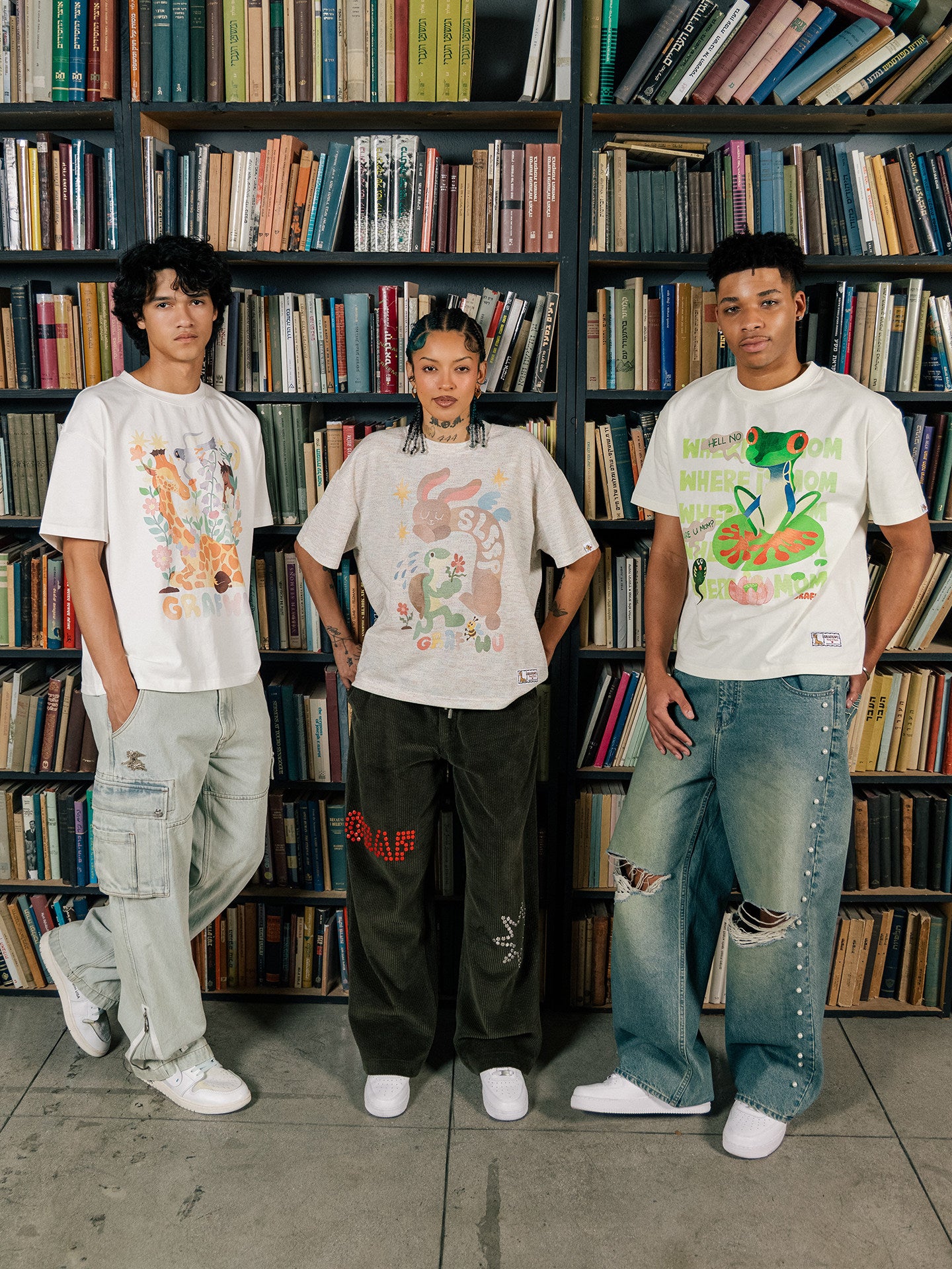 GRAF&WU【Giraffe Fable】Tortoise And Hare Race Star Print Street Ice Silk T-Shirt