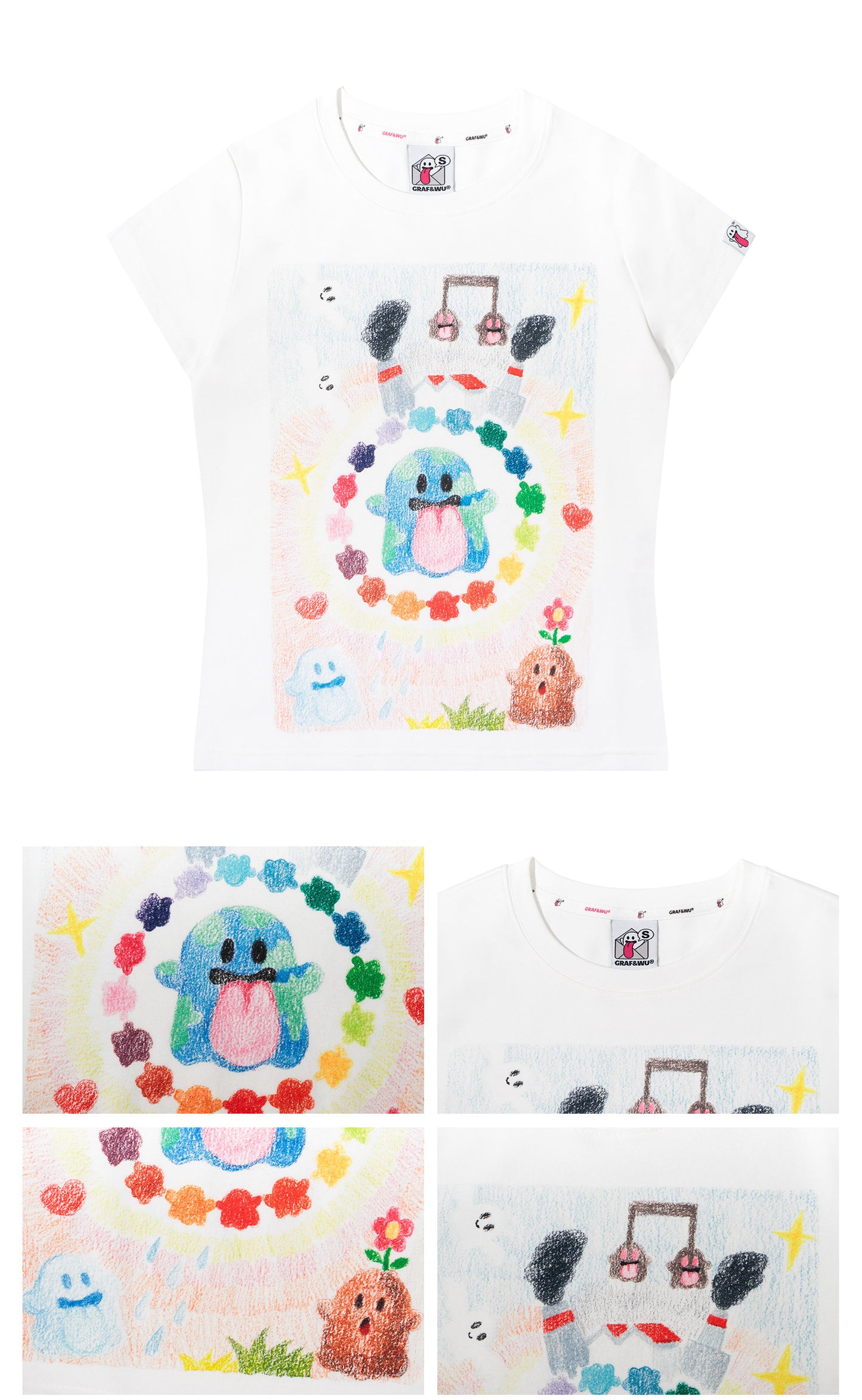 GRAF&WU Artistic Painted Solar System Planets Cute Ghost Hot Girl T-shirt