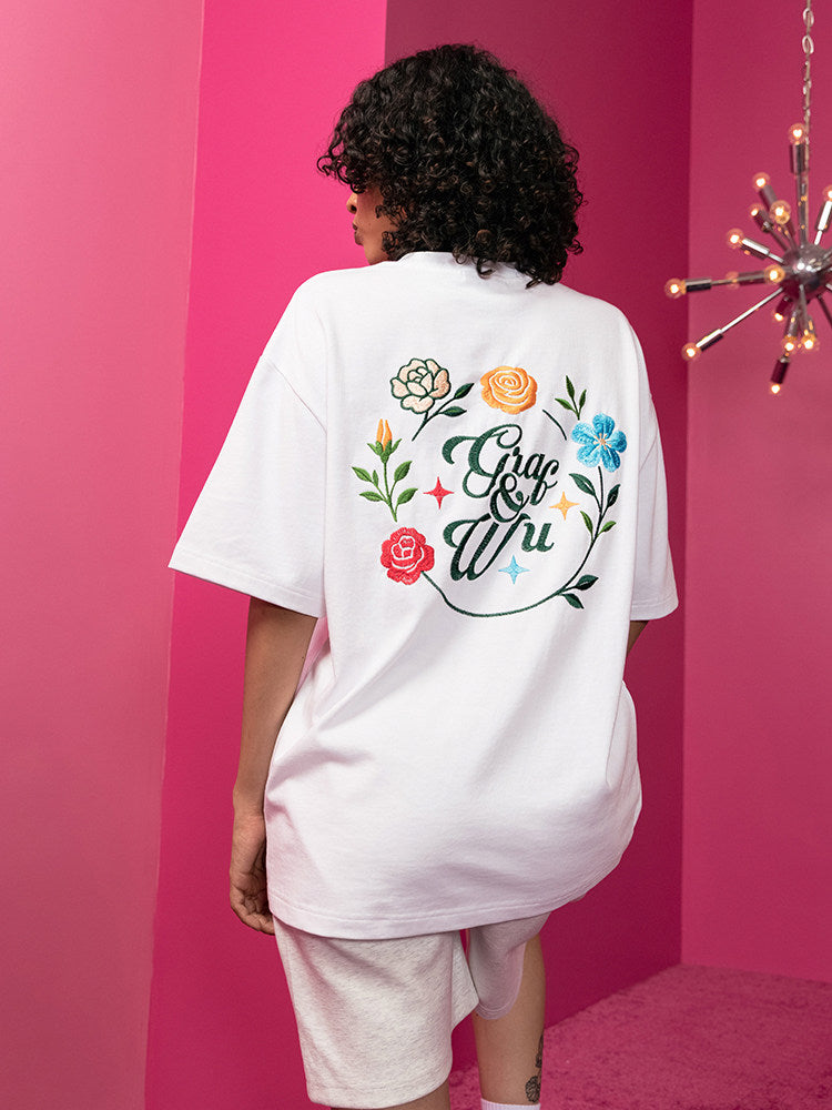 GRAFWU Handmade Embroidered Floral T-Shirt