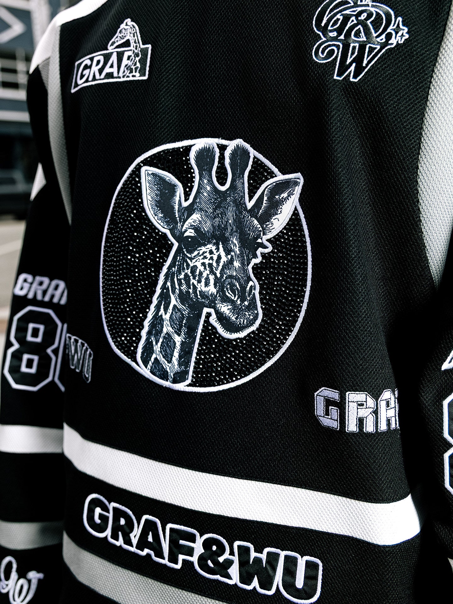 GRAF&WU Urban Gangsta Long Sleeve Shirt Giraffe Angel Thick Ice Hockey Jersey
