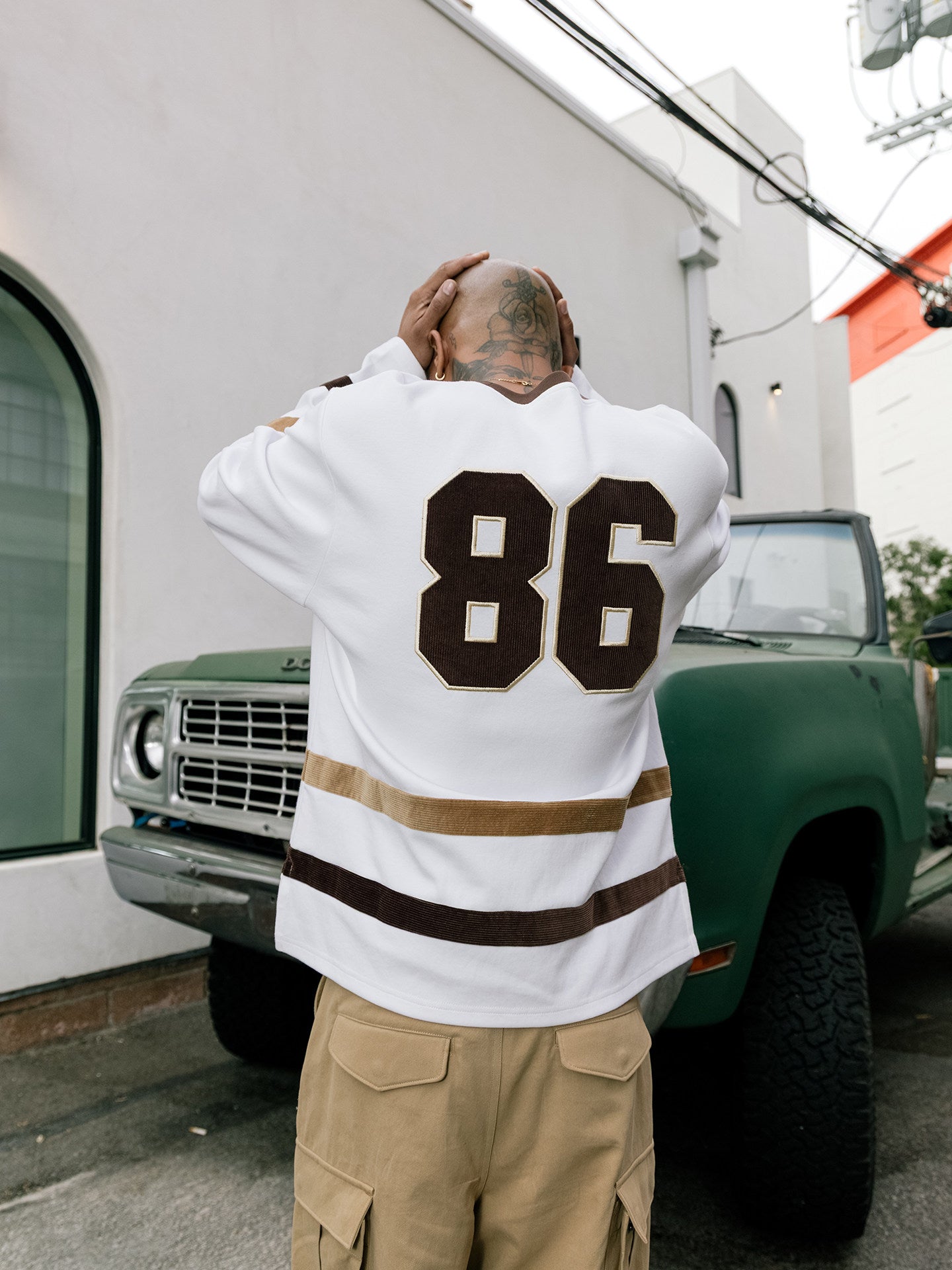 GRAF&WU Retro Corduroy Stitching 86 Giraffe Long Sleeve Sports Jersey