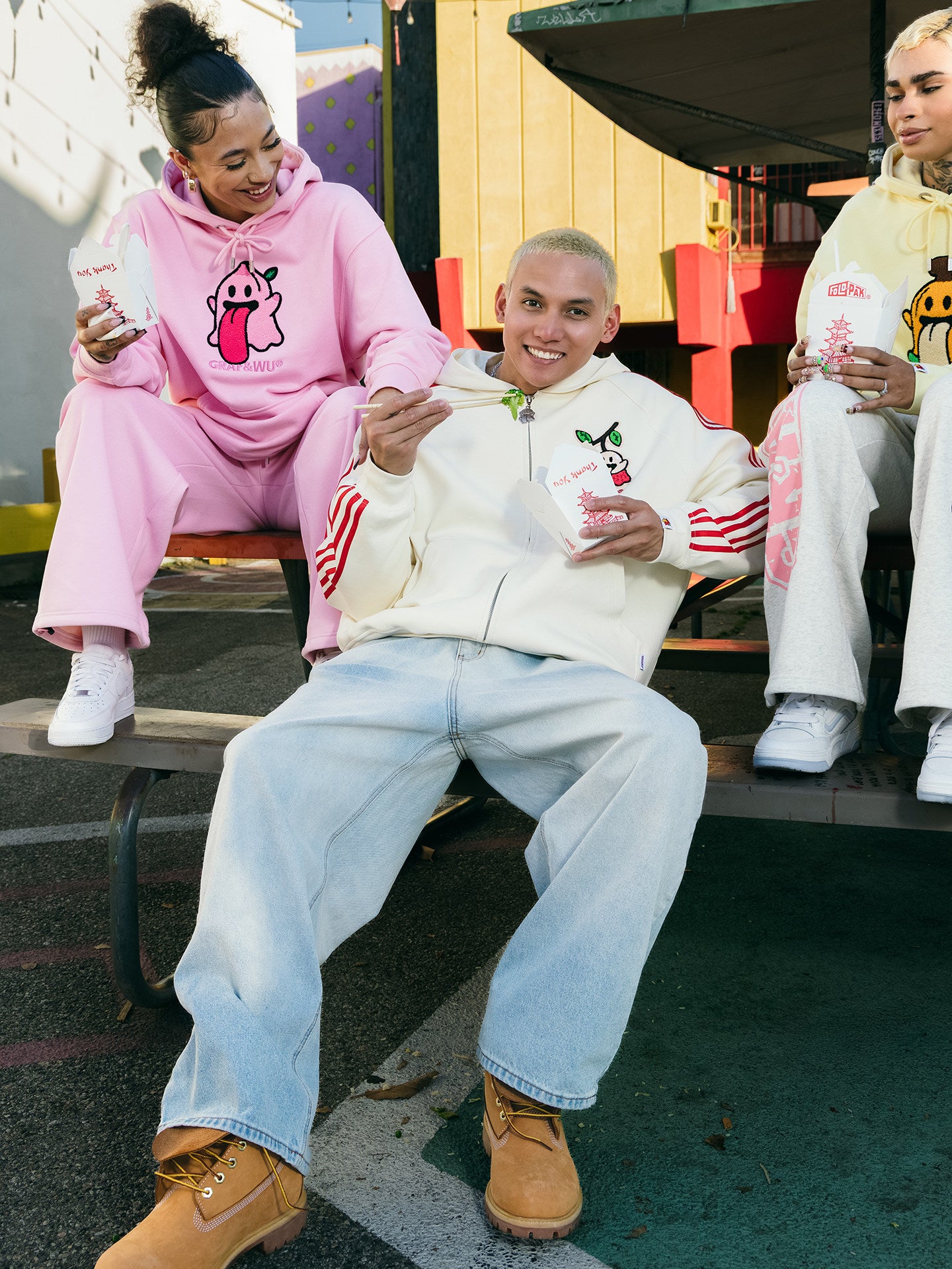 GRAF&WU Fruit Party Peach Lychee Banana Cute Ghost Thin Zip-up Hoodie