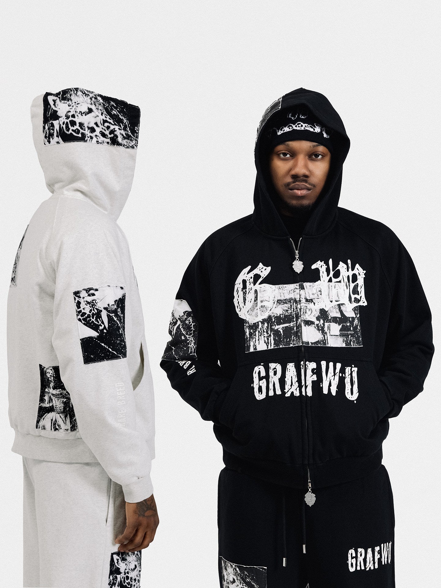 GRAF&WU Grunge Graphic Aesthetic Streetwear Zip-Up Hoodie
