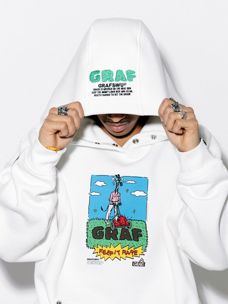 GRAF&WU Weed-removing Giraffe Print Fleece Loose Streetwear Hoodie