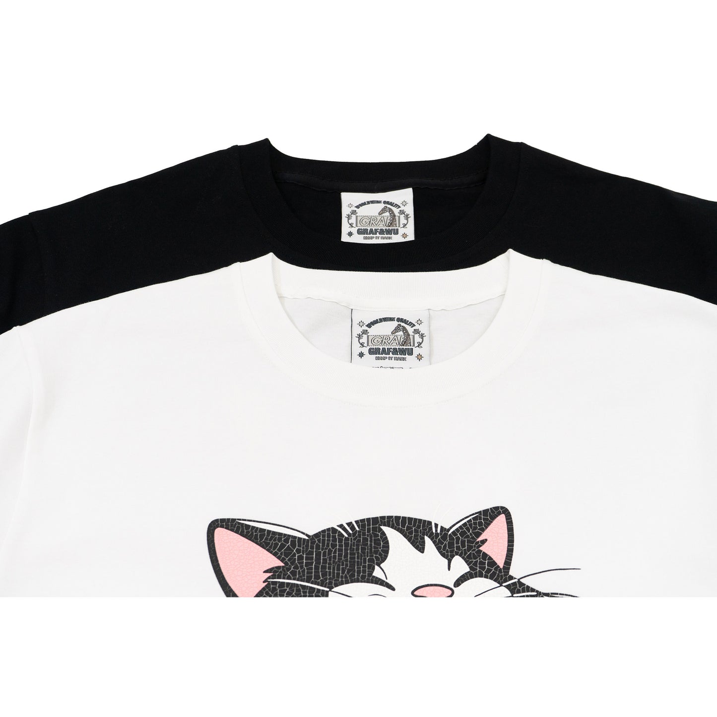 GRAF&WU Retro Crackle Print Cat Pattern T-shirt