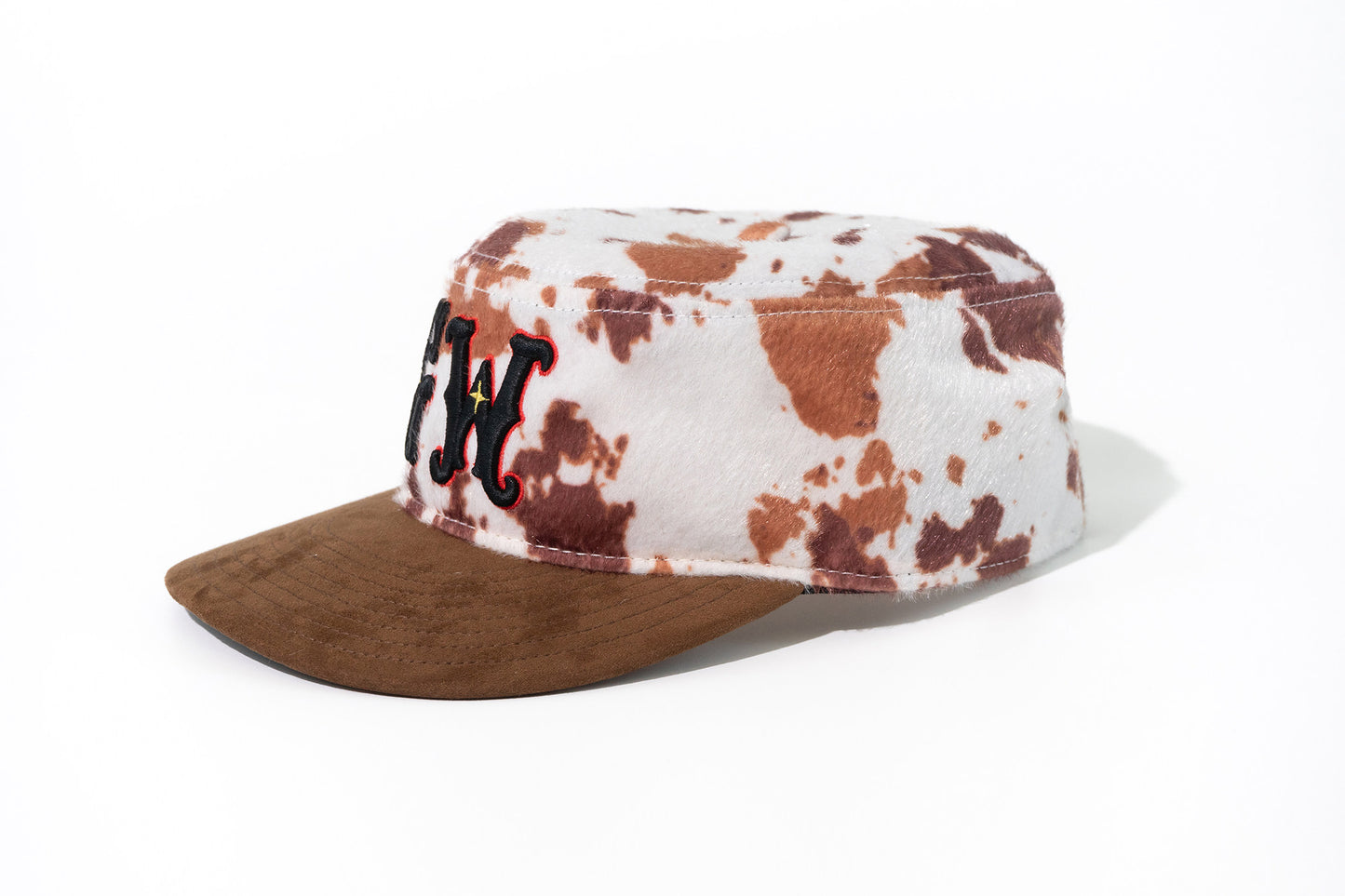 GRAF&WU Faux Pony Fur GW Embroidered Suede Western Style Flat-top Cap