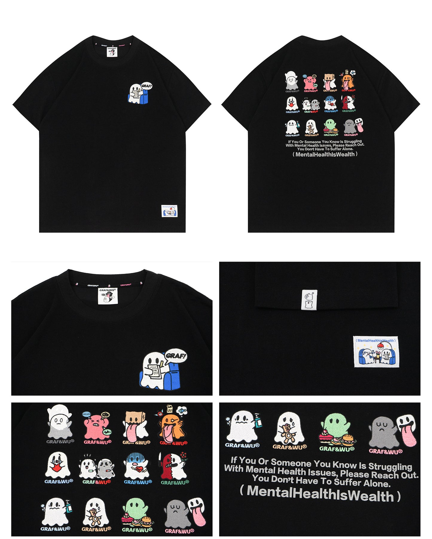 GRAF&WU 12 Mental Healing Cute Ghost Characters T-shirts