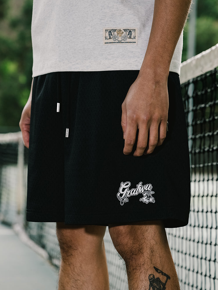 GRAF&WU Shorts Letter AK47 Angel Shorts Double Mesh Comfortable Sports Shorts Men's Casual Shorts