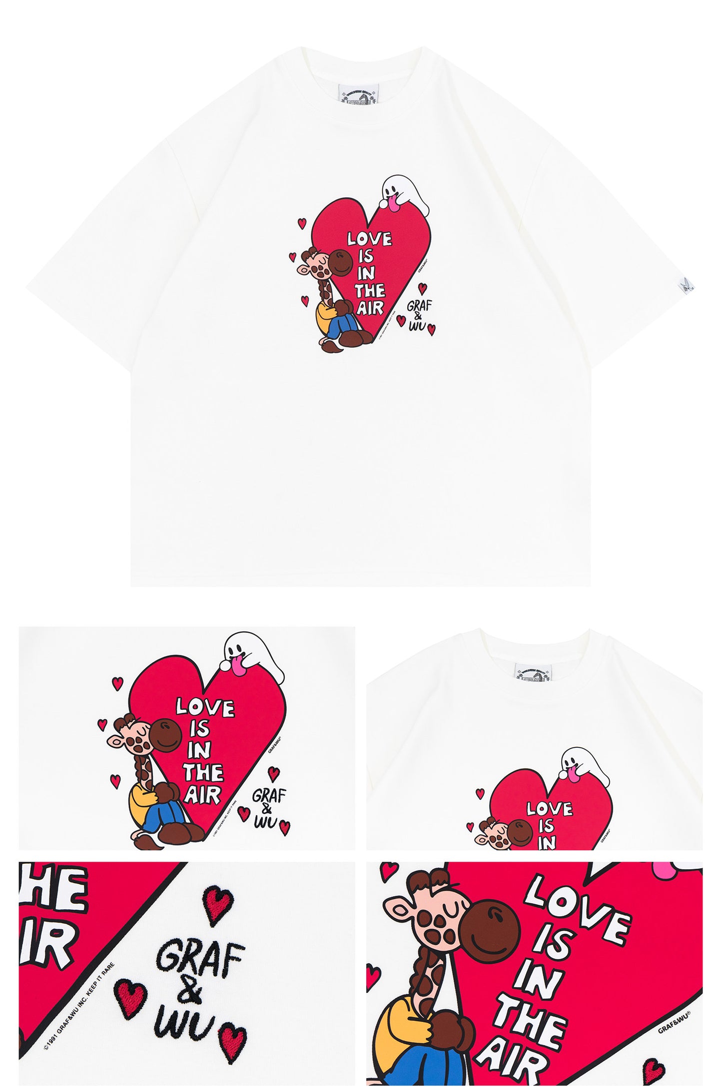 GRAF&WU Giraffe Cute Ghost Hug Love Boxy Fit Summer T-shirt